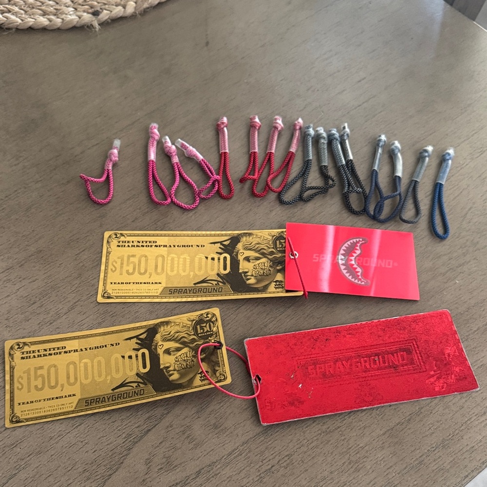 Sprayground Gold and Red Tags with Multicolor Nike elite tags